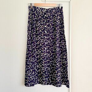 Floral Button Front Midi Skirt